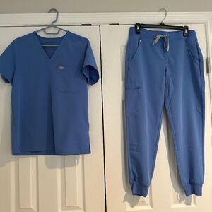 FIGS scrubs- Ceil blue high-waisted Zamora (S-petite *new) & Catarina (S)